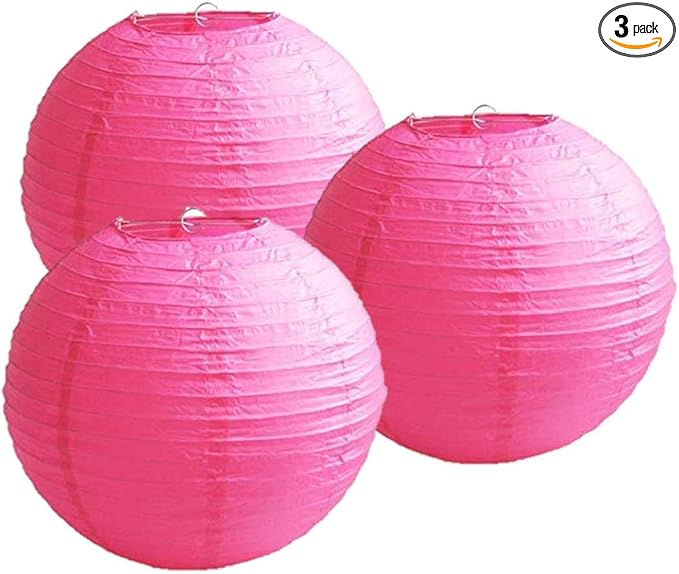 Pack of 3 Paper Lantern Lampshade Party Birthday Baby Shower Wedding Celebration Decoration (Hot Pink, 6" (15cm))