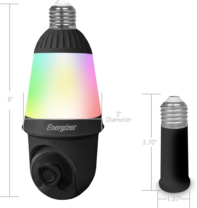 Energizer Smart 2K Light Bulb Security Camera, 1000 Lumens LED Light, 5G&2.4G Wi-Fi Outdoor Socket Camera, Pan Tilt Auto Tracking, (Black, AI Smart Detection Built-in)