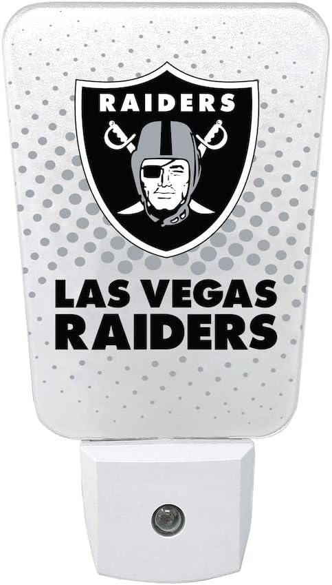 Party Animal NFL Team LED Night Light, with Auto Sensor and 3 Light Settings, Slim 5-Inch Design fits Standard Outlets, Las Vegas Raiders