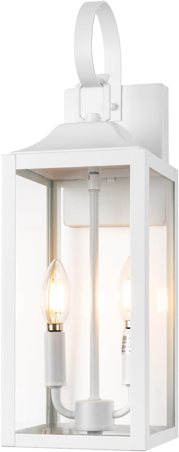 19" White Large Outdoor Wall Lantern 2-Light, Industrial Front Porch Light | Modern Outside Wall Sconce Waterproof Exterior Lighting Fixtures, Outdoor Light Fixture for House Porch & Patio Light, 1-Pack