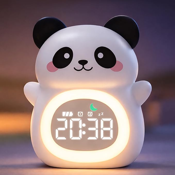 MASHI Panda Kids Alarm Clock with Time to Wake Sleep Trainer White Noise | Sun & moon wake cues, 7-color night light,Snooze， dual alarms and 6 soothing sounds help kids build healthy sleep habits.