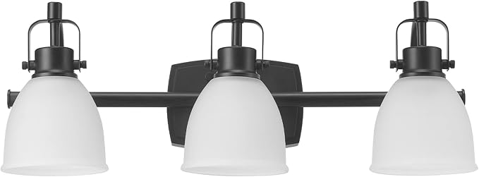 Globe Electric 52090 Gilroy 3-Light 25W Integrated LED Vanity Light with Selectable Color Temperature, Matte Black, Frosted Glass Shades, 1780 Lumens, 3000K-4000K-5000K Switch, Energy Star Certified