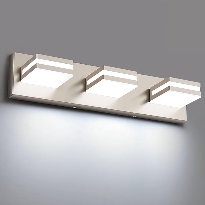 Bathroom Lights Fixtures Over Mirror, 360°Rotate Modern LED Vanity Lights for Bathroom, Dimmable & High CRI Acrylic Wall Lighting, No Assembly Required (Brushed Nickel, 3-Light, 16 Inch)