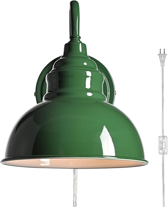 Mini Gooseneck Wall Sconce, 2-Way Mount with Switch, Green | Flexible Gooseneck, Plug-in & Hardwired Dual Installation, On/Off Switch Included, Fits Bedroom, Corridor, Porch
