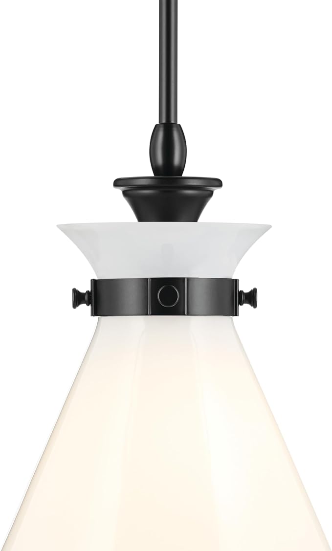 Kichler Laria Pendant Light, Opal Glass, Black | Updated traditional pendant light for kitchen islands and dining rooms (19.75" x 16"), 52775BK