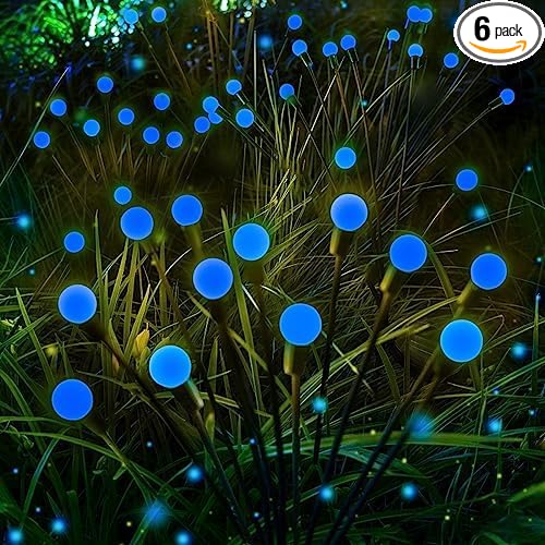 6 Pack Solar Firefly Lights Outdoor Swaying Garden Decorations 48 LED Blue | 2 Lighting Mode, Auto On/Off, Sway with Wind, Waterproof Solar lights Outdoor for Walkway Yard Terrace Holiday Decorations