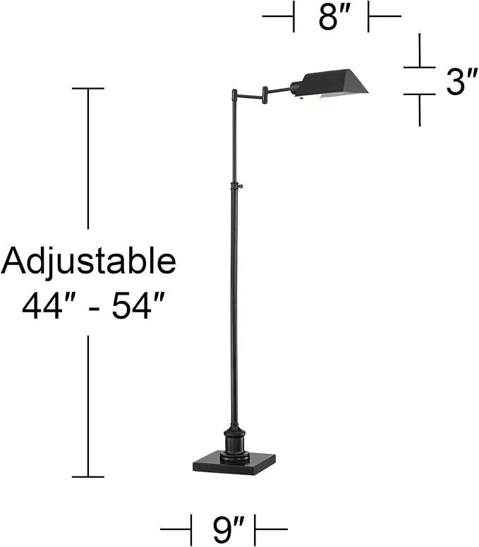 Jenson Adjustable Height Bronze Swing Arm Pharmacy 54" Tall Floor Lamp | Traditional Farmhouse Standing Base Dark Metal Bright Downward Light for Living Room Reading House Bedroom
