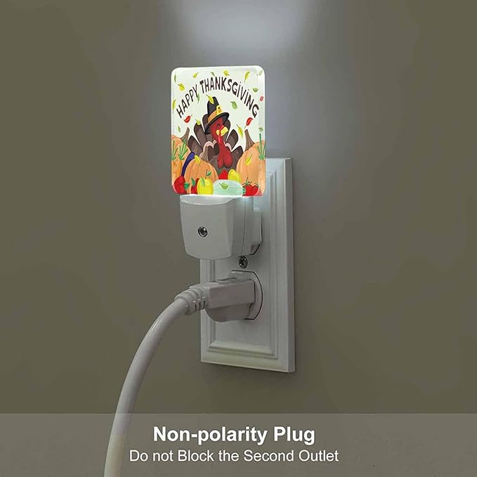 LED Night Light Plug into Wall with Dusk to Dawn Light Sensor White Energy Efficient Pumpkin Thanksgiving Happy Nightlight for Bedroom Bathroom Hallway Living Room Kitchen
