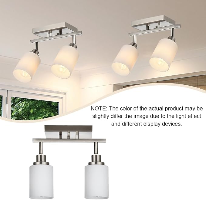 2-Light Track Light Fixtures Wall Sconce Lighting, Brushed Nickel Spotlight for Kitchen Living Room Dining Room Hallway, E26 Bulb Base