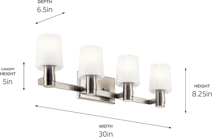 Kichler Adani 4-Light Bathroom Vanity Light, Brushed Nickel | Modern vanity light with opal glass for bathrooms and powder rooms (30" x 8.25"), 55177NI