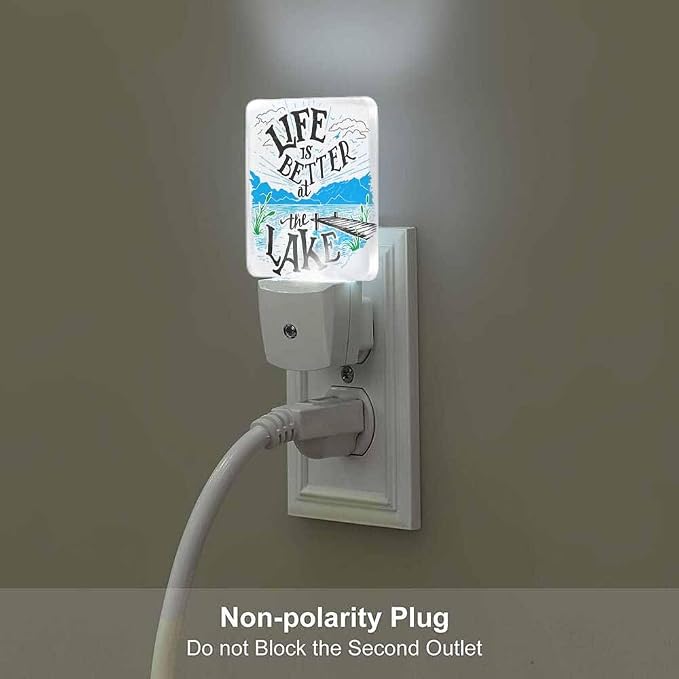 Lakeside Life is Better Night Light A Sketch of A Lakeside Cottage in A Rural Resort Plug into Wall with Dusk to Dawn Light Sensors 0.5W Warm Nightlights for Bedroom Bathroom Hallway