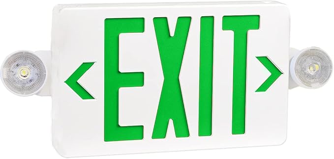 OSTEK LED Exit Sign with Emergency Lights Battery Backup Dual Exit Lamp | Two Bright LED Adjustable Heads Emergency Exit Lights, Hardwired Dual LED Combo. ABS Fire Resistance UL Green