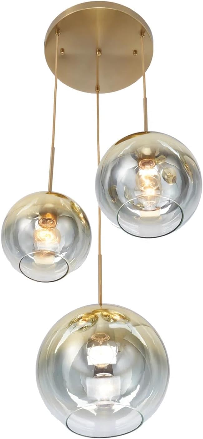 Modern Globe Pendant Lighting Gradient Gold Glass Pendant Light Fixtures Dining Room Adjustable Hanging Cluster Pendant Lamp Nordic 3-Light Heads Chandeliers Lighting for Kitchen Bedroom