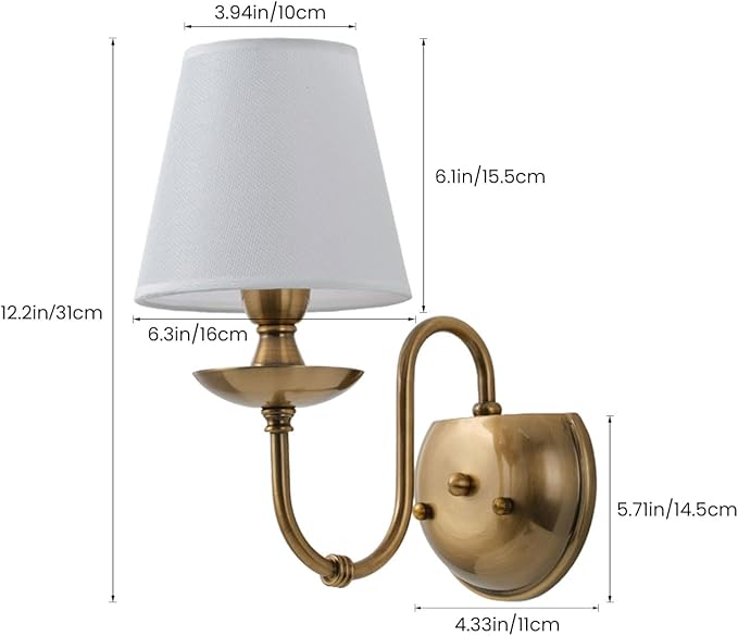 Aiwen Wall Lamps Polished Solid Brass Finish with Eggshell/White Flax Fabric Shade 1 Light