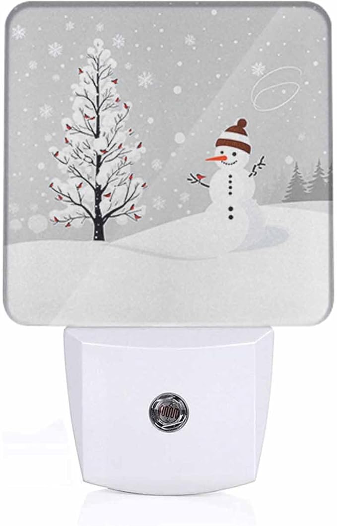 Christmas Card Design LED Night Lights Plug into Wall with Winter Tree and Bullfinches 0.5W Plug in Night Light, Dusk to Dawn, Bright Nightlight Auto On/Off, for Room Bedroom Bathroom