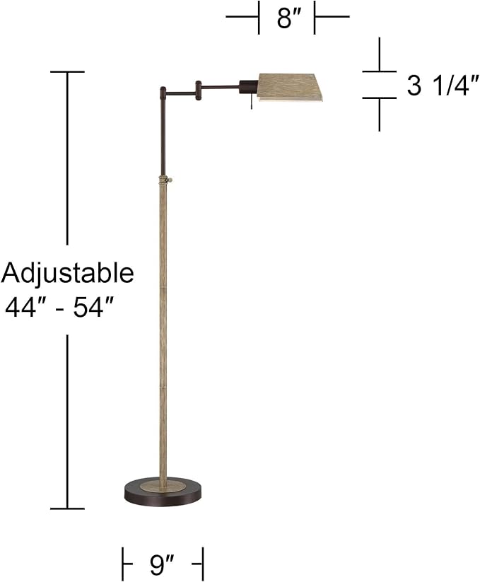 Jenson Bronze and Faux Wood Adjustable Swing Arm 54" Tall Floor Lamp | Rustic Farmhouse Industrial Pharmacy Standing Height Task Lighting for Cottage Core Living Room Reading House Bedroom