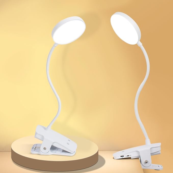 Cordless Rechargeable Clip On Desk Lamp Thick Flexible 360° Gooseneck | 450 Lumen Eye Protect Light,30 Custom Lighting Modes,5-30H Long Life Battery for Bed Headboard Desk Puzzle Craft ,White 2 Pcs