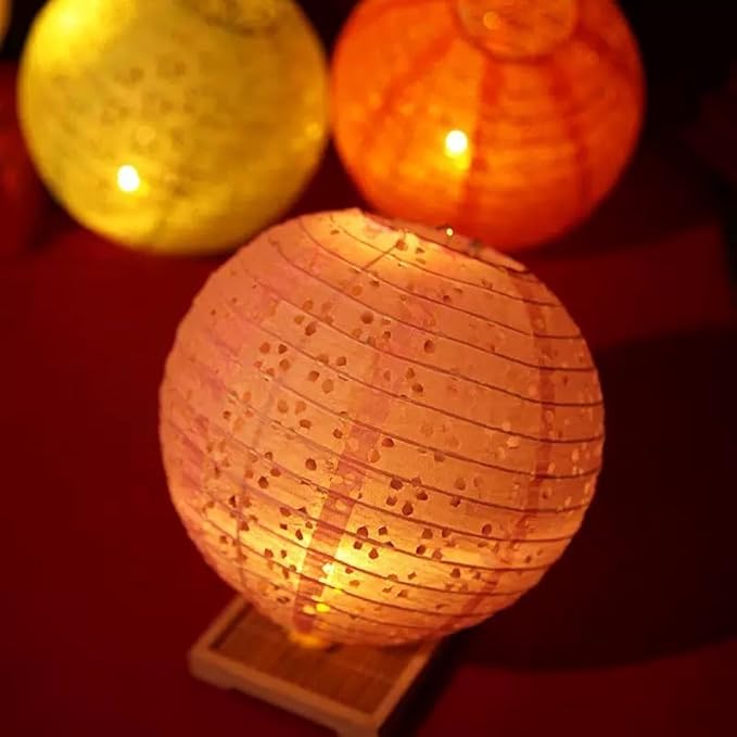 Set of 10 Paper Lanterns 8inches New Year Spring Festival Valentines Lanterns Variety Color with LED Lights, Hanging Paper Lanterns with Tassels Walking Sticks for Wedding Dinner Birthday Party Decor