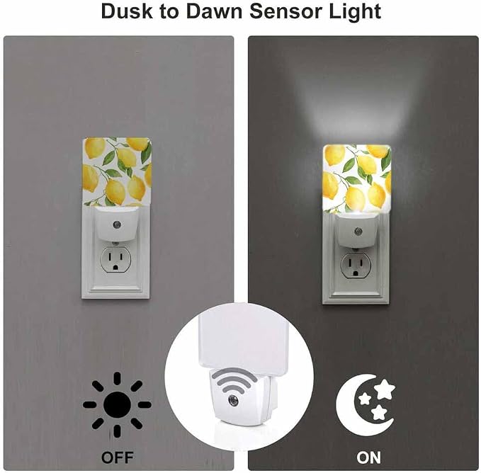 Lemon Night Light A Bright Yellow Fruit Plug into Wall with Dusk to Dawn Light Sensors 0.5W Warm Nightlights for Bedroom Bathroom Hallway