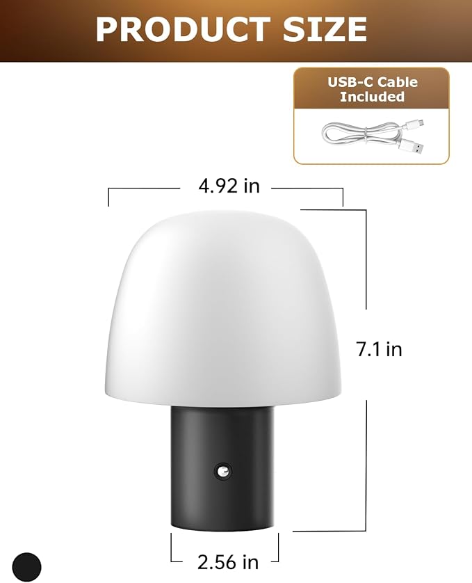 CHLORANTHUS Portable LED Table Lamp, Cordless Desk Lamp Rechargeable, 3-Color Touch Stepless Dimming Night Light for Bedroom/Children's Room/Terrace/Dining Room/Cafe (Black)