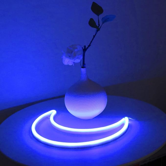 LED Blue Moon Neon Sign Light, Battery or USB Powered 5V Cute Room Decor | Art Decorative Night Lights Decorations for Girls, Window, Wall, Home, Bedroom, Office, Dorm, Party, Wedding, Birthday