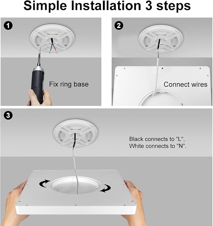 LED Flush Mount Ceiling Light Fixture, 6000K Cool White, 12inch 24W, 3200LM, Slim Flat Panel Lighting Fixture, Square Modern Ceiling Lamp for Bedroom, Kitchen, Living Room, Closet, Stairwell