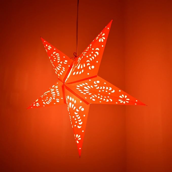 Crimson Red Paper Star Lantern with 12 Foot Power Cord Included