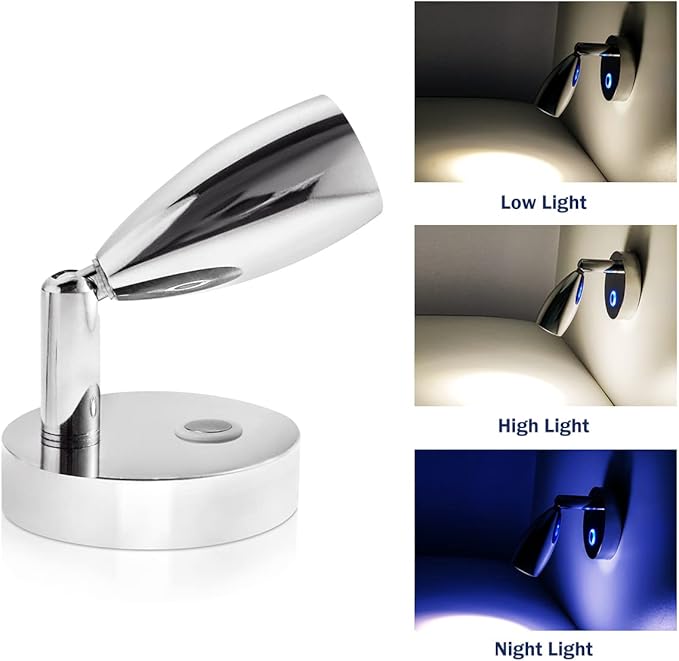 THALASSA 12V RV Wall Sconces - Boat Reading Light Interior Warm White with Built-in Touch Dimmer Switch as Camper Indoor Spotlight for DC Volts Systems of Motorhouse Caravan Vehicle Yacht