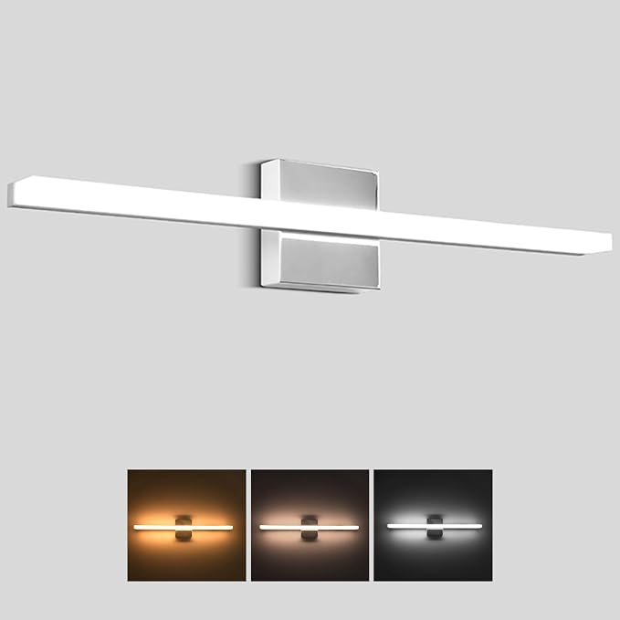24 Inch LED Bathroom Vanity Light, 3CCT 3000K/4000K/6000K Bathroom Lighting Fixtures Over Mirror, IP44 Modern Chrome Wall Sconce for Bathroom Makeup Dressing Room