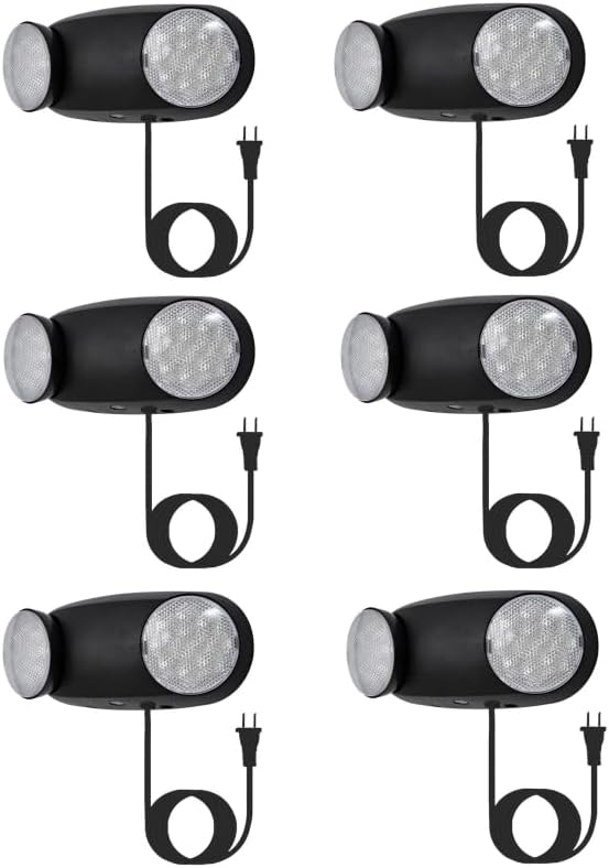 TANLUX LED Emergency Lights with Battery Backup, Commercial Emergency Light Fixtures for Business Home Power Failure Emergency Exit Sign Lighting with 1.0 Meter Plug in Cord(Black, 6 Pack)