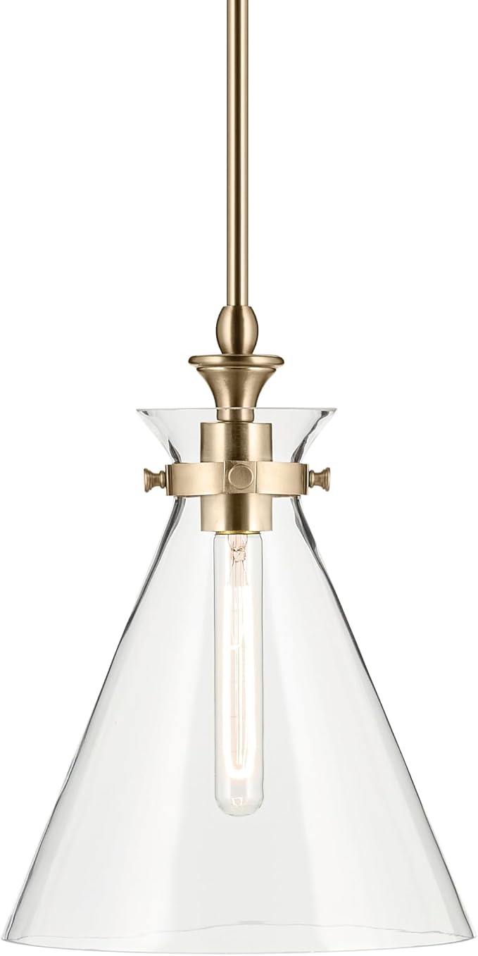 Kichler Laria Pendant Light, Clear Glass, Champagne Bronze | Traditional pendant light with sloped ceiling compatibility (14.5" x 10.5"), 52774CPZCLR