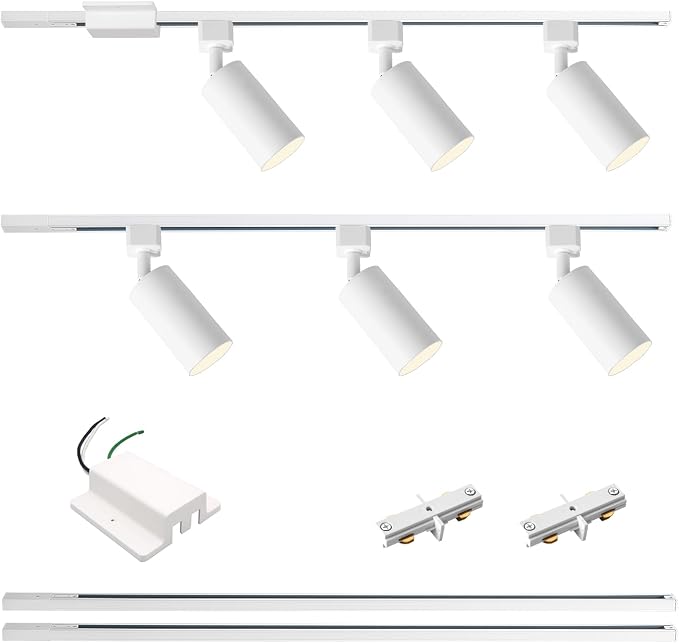 6-Light LED Track Lighting Kit with 6.6FT H Type Track Lighting Rails and Floating Canopy Connector, Modern Kitchen GU10 Track Lighting Fixtures Ceiling Spot Light, White (No Bulbs)