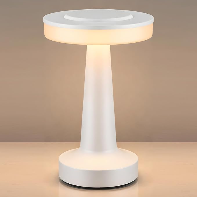 Riakrum 1 Pcs White LED Portable Cordless Table Lamp Bulk with Touch Sensor 3 Color Stepless Dimming Rechargeable Battery up to 15 Hours Cordless Table Light Wireless Lamp Wedding Home