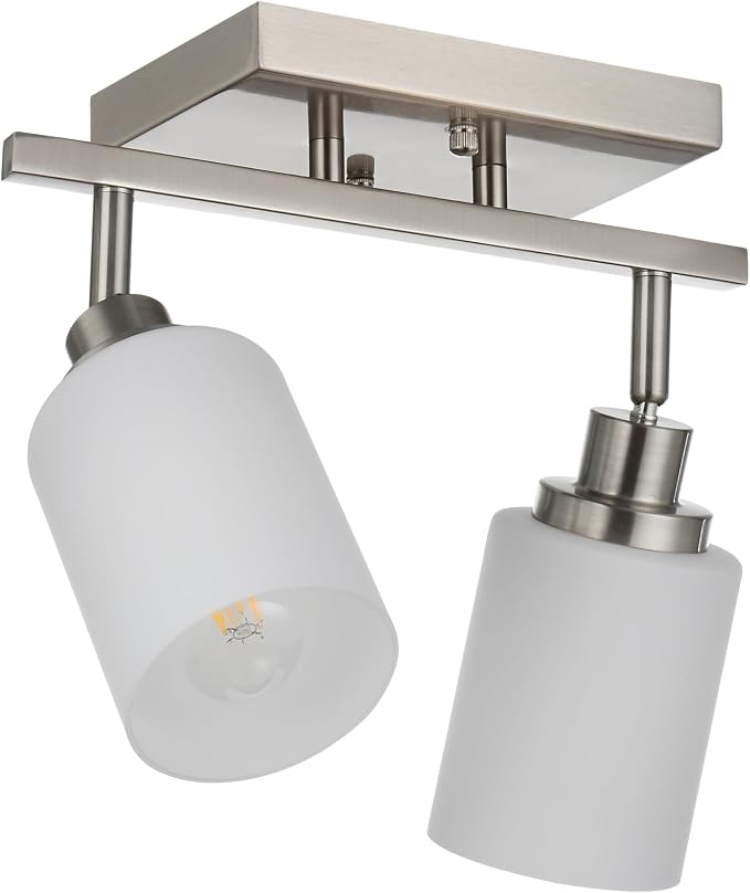2-Light Track Light Fixtures Wall Sconce Lighting, Brushed Nickel Spotlight for Kitchen Living Room Dining Room Hallway, E26 Bulb Base