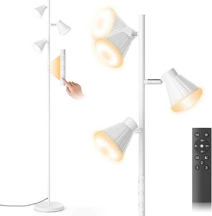36W LED Tree Floor Lamp, Dimmable Tall Standing Lamp with Remote & Touch Control, 4 Color Temperatures Bright Floor Lamp, 3 Rotatable Light Modern Floor Lamps