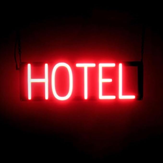 LED Neon HOTEL Sign for Business - Red, 20" x 6" | Ultra-Bright Click-Together Signage for Hotels & Motels, with Visibility from 500 ft - 8 Animations, 6 Brightness Options