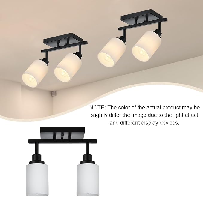 Wall Sconce Track Lighting Kit, 2-Lights Wall Mounted Light Fixtures in Black Finish, Ceiling Spotlight with Opal White Glass for Bedroom Cloakroom