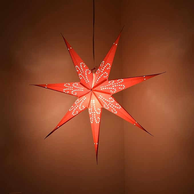 Fountain Red Paper Star Lantern with 12-foot Power Cord Included
