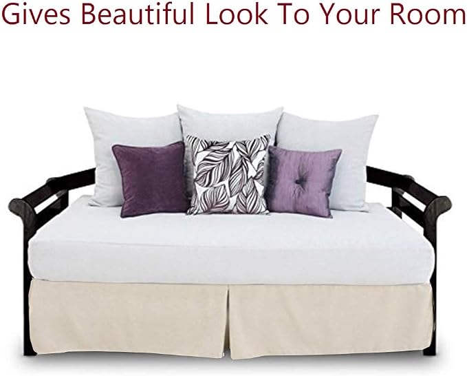 Pleated Bed Skirt with Split Corners for Daybeds - Three Side Coverage - Made with Brushed Microfiber, (Twin Size, Ivory Solid)/16 Inch Drop