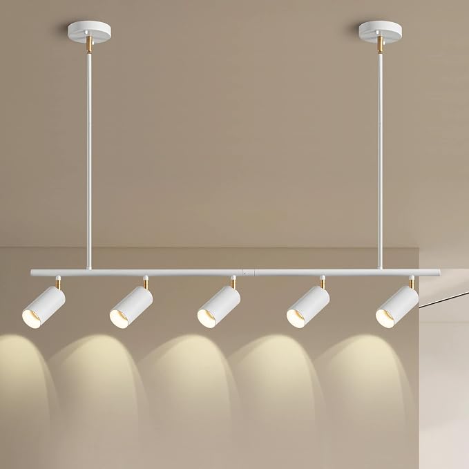 5-Light LED Track Lighting Kit White Track Light Flexibly Rotatable Light Head Modern Spot Lighting for Kitchen Living Room Dining Room Bedroom Closet Bar