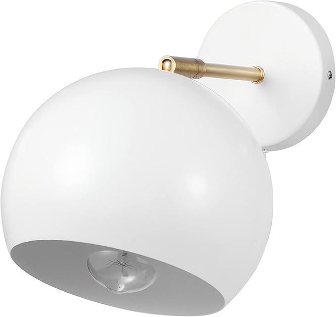 Globe Electric 52077 1-Light Plug-in or Hardwire Wall Sconce, Matte White, Brass Accent Arm, Modern Wall Light for Apartments or Renters, Bedroom, Dining or Living Room Lighting, Home Decor