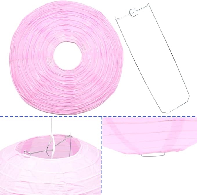 3pcs Paper Lanterns Decorative Round Chinese Paper Lanterns for Birthday Halloween Wedding Baby Bridal Shower Home Decor Party Decoration (12in/Pink)