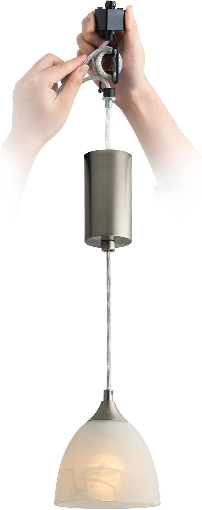 mirrea H Type Brushed Nickel Track Lighting Pendant with White Finish Glass Shade Adjustable 1 Pack