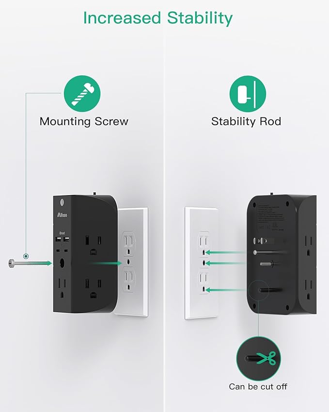 Surge Protector Outlet Extender with Night Light, 5-Outlet Splitter and 4 USB Ports (2 USB C Charger), Multi Plug Wall Outlet for Home, Dorm Room Essentials