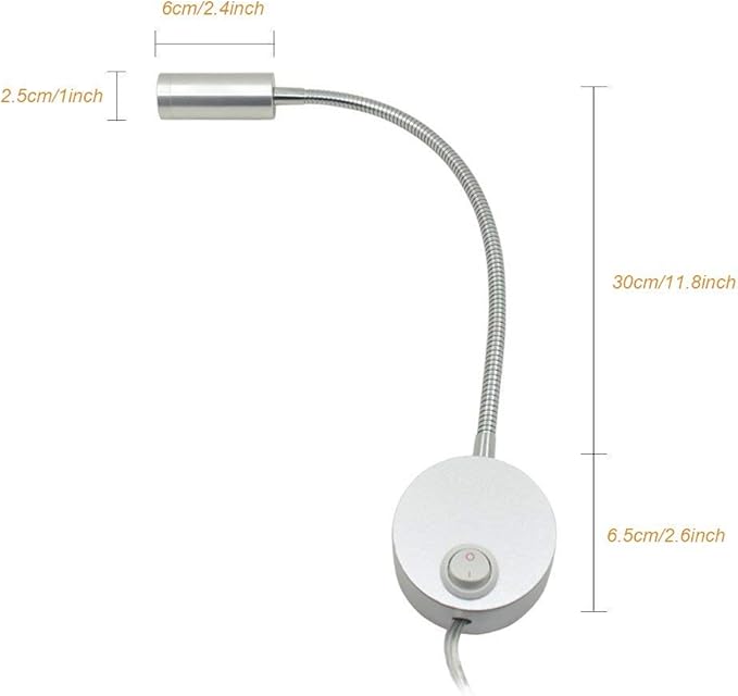 3W Wall Mounted Reading Light Flexible Gooseneck LED Sconce Lamp with Plug & Switch for Bedroom, Office, Workbench, Studio (01 Silver Cool)