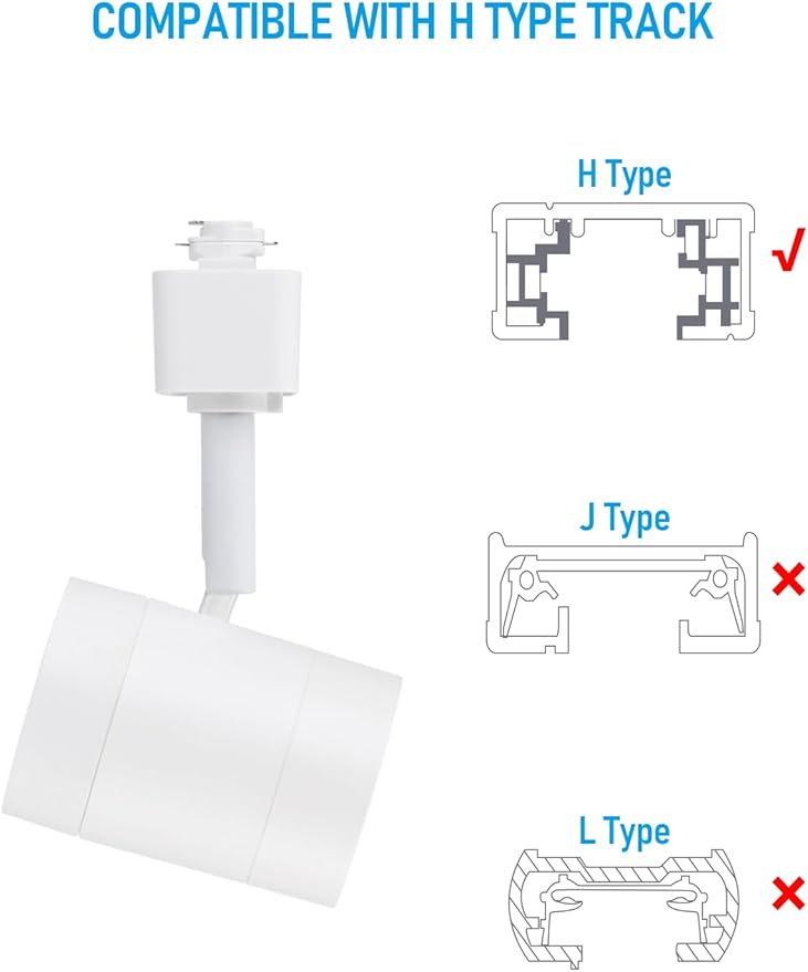 LEONLITE Small Space Series 8.5W LED H Track Lighting Heads, ETL Listed, Dimmable H Track Light Heads for Store Shop Cafe, CRI90, H Track Lighting, 2700K Soft White, Matte White, Pack of 4