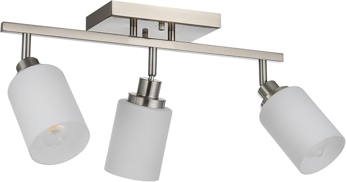 Track Lighting Fixtures Ceiling, 3-Lights Brushed Nickel Wall Ceiling Spot Lighting with Opal White Glass, E26 Bulb Base