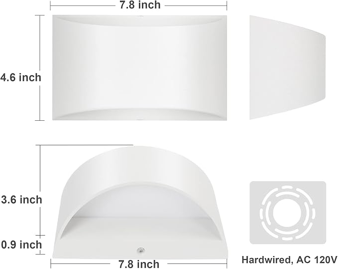 TRLIFE Dimmable Wall Sconces, 3000K/4000K/6000K Selectable Modern Wall Sconce 12W LED Aluminum Wall Mounted Light Set of 2 Hardwired Wall Lights for Bedroom Bedside Living Room Stairway (White, 2P)