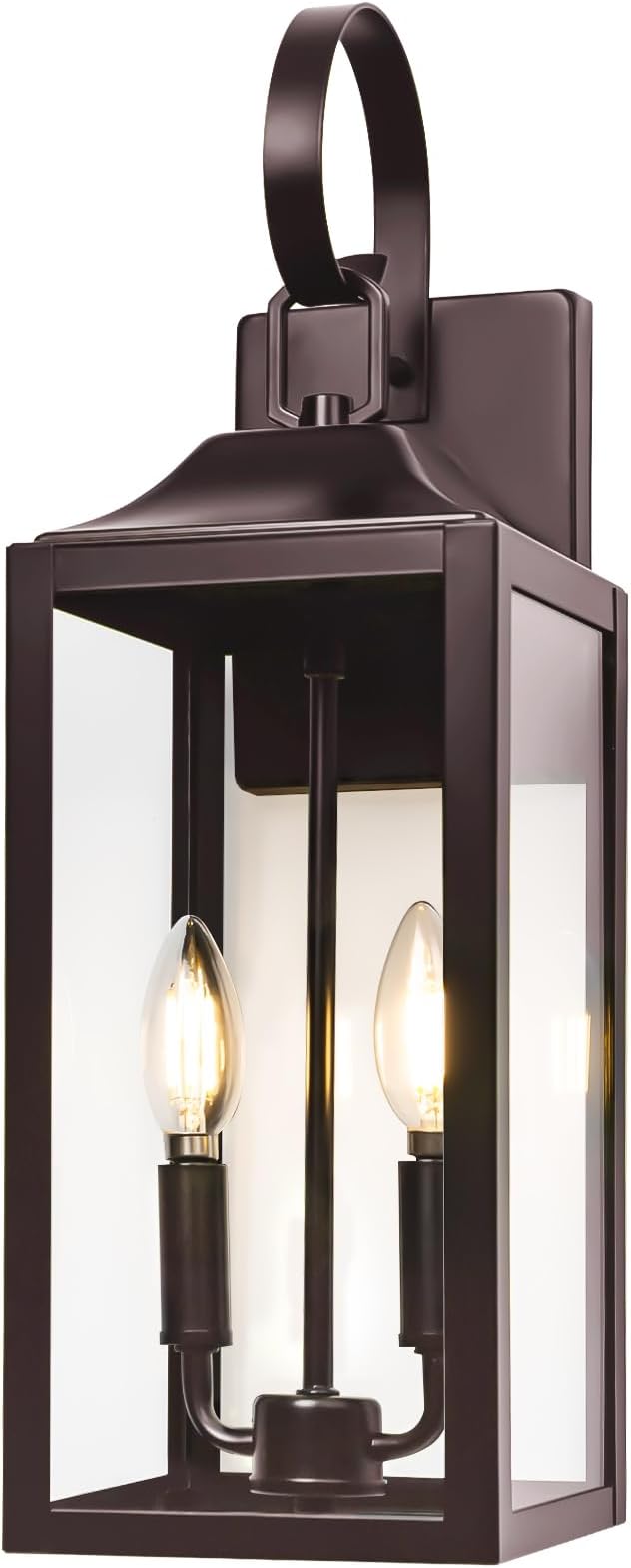 19" Oil Rubbed Bronze Outdoor Wall Lantern 2-Light, Porch & Patio Lights | Modern Outdoor Wall Sconce Front Porch Light with Clear Glass, Large Anti-Rust Outdoor Wall Lights for House, Brown, 1-Pack