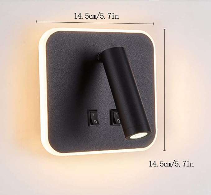 Wall Wash Light Black Bed LED with Interior Wall Adjustable Spotlight Reading lamp aluminio Wall lamp for Hallway Bedroom Stairs Hotels Indoor Bedside Lamp 3000K (3W + 10W)